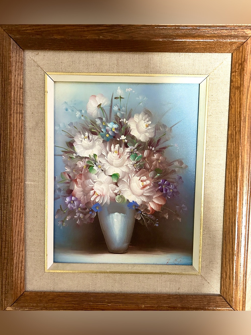 MCM Signed Framed Oil Impasto Floral Still Life Painting • Vintage 1970s